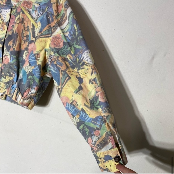 Vintage Opal By Lorraine Wardy Graphic Print Oversized Cropped Denim Jacket M - Picture 9 of 12